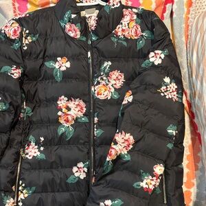 LOFT Black Floral Women's Puffer Jacket Size XL